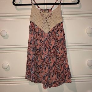 Pink Tank Top with Lace Design on Top